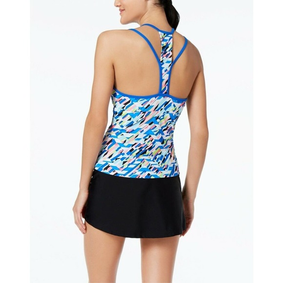 Go by Gossip Crossed Signals printed racer back tankini top size S - Picture 2 of 4
